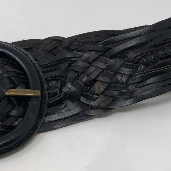 Hobo International Black Woven Leather Belt Brass Buckle Size Small Statement - Picture 6 of 7